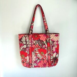 Vera Bradley Bohemian Blooms Large Tote Bag Red Pink Floral Quilted 18" X 13"